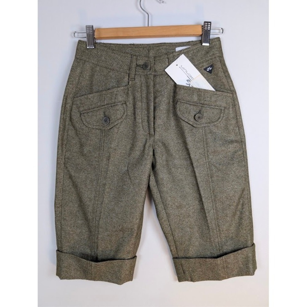 Walter Genuin Bermuda Shorts Women Size 0 Olive Green Wool Blend Tweed Golf NEW
